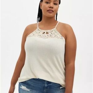 TORRID Women’s Knit Macrame High Neck Tank Top in Sand‎ size 2XL Bohemian Beach